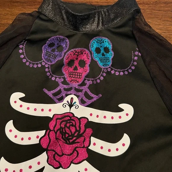 Day of the Dead Costume Kids Dia de Los Muertos Sugar Skull Fancy Dress - Picture 2 of 8